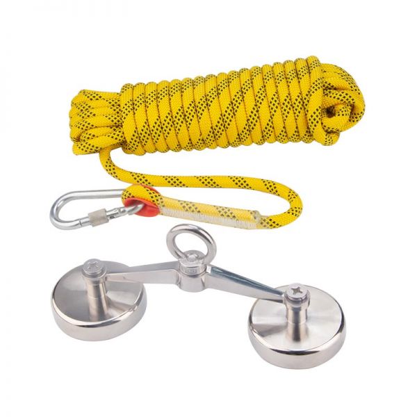 Double Head Fishing Magnet Kit Strong Pull Force Neodymium Fishing Magnet With Rope